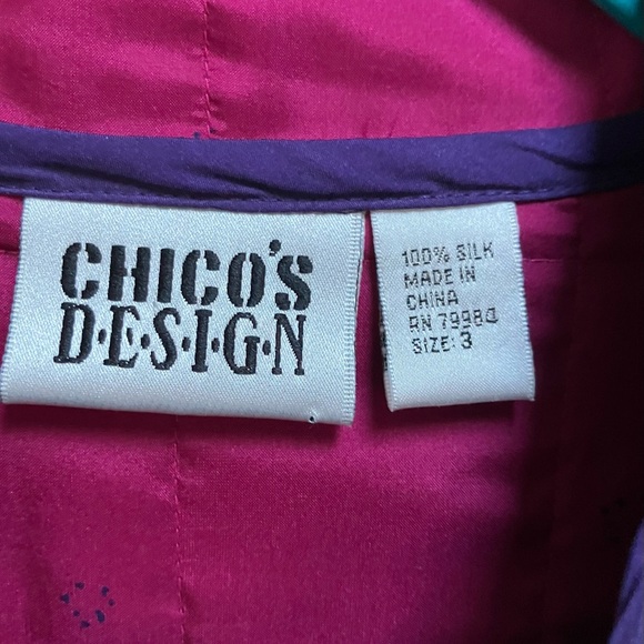 100% Silk Chico’s Purple Magenta Jacket Size 3 (16 to 18 XL) Lagenlook Button Up - Picture 5 of 10